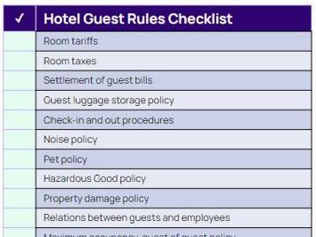 A table with a list of hotel guest rules.